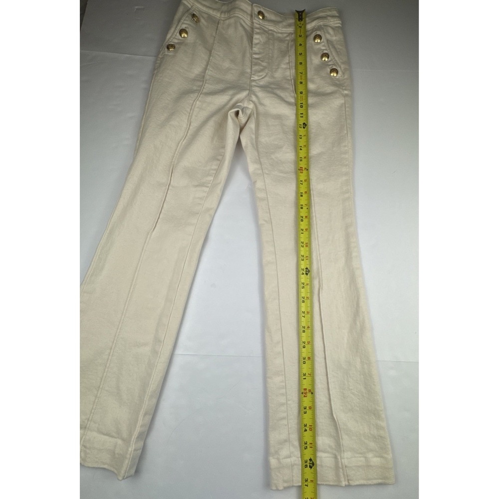 Talbots Womens Flare Jeans 6P Ivory Denim Nautical Sailor Gold Button Coastal - Picture 7 of 10